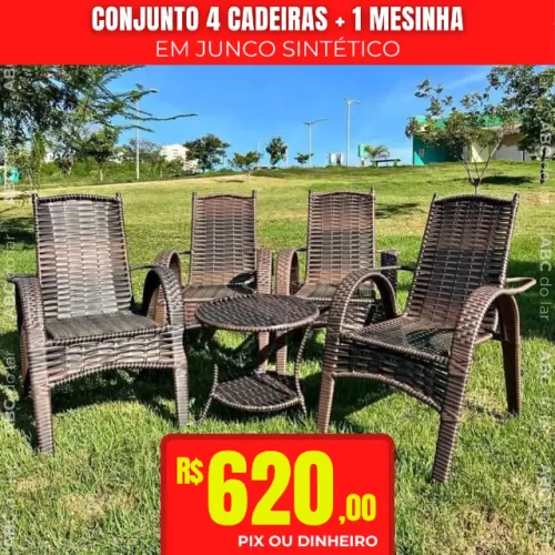 CADEIRA DE JUNCO SINTÉTICO 5 PEÇAS