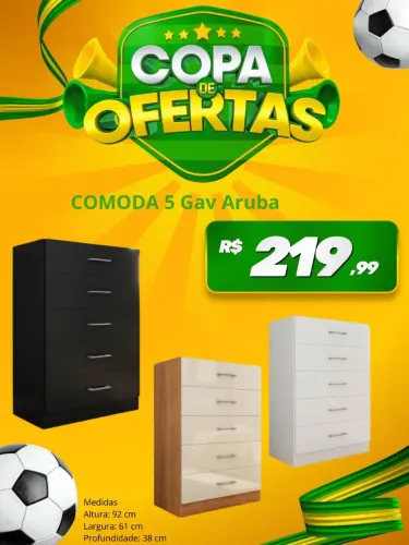 Cômoda 5 gavetas Aruba,pague na entrega