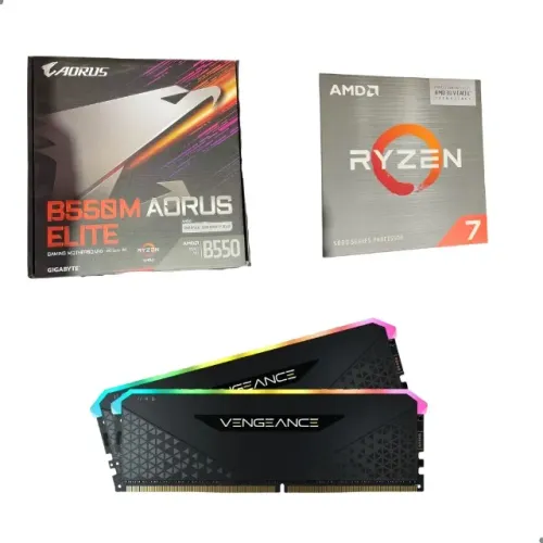 Kit DDR4 Ryzen 7 5700X3D, Placa Mãe B550M, Memória Corsair 2x16GB 3600mhz