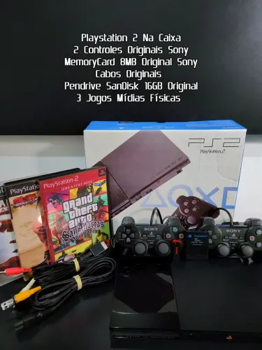 Playstation 2 Na Caixa Higienizado 2 Controles Originais