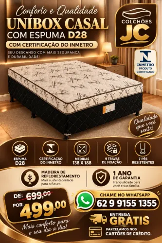 Unibox casal com espuma d28 com certificações do inmetro 7cm