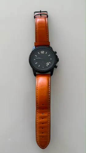 Relógio Masculino Akium - Caixa Preta e Pulseira de Couro Laranja