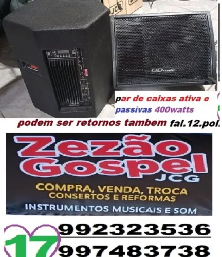 par de caixas ativa e passiva unic e leacs proficional 1.850rs ,deita como retornos fal.12