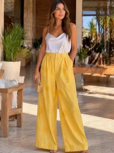 Calça pantalona nati vozza amarela - Tam P
