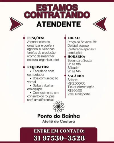Atendente de Atelier Costura