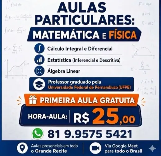 AULAS PARTICULARES PROFESSOR ONLINE FÍSICA MATEMÁTICA CÁLCULO ÁLGEBRA LINEAR ENEM
