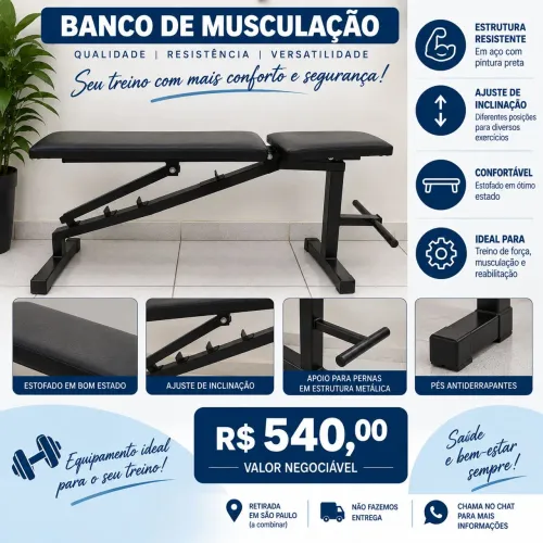 Banco de Musculação Ajustável - Academia/Fisioterapia