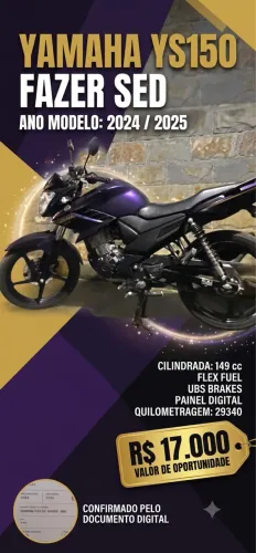 Yamaha Fazer 150 SED Roxa 2024/2025 Impecável