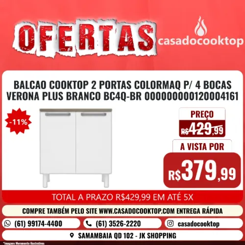 BALCAO COOKTOP 2 PORTAS COLORMAQ P/ 4 BOCAS VERONA PLUS BRANCO BC4Q-BR 000000000120004161