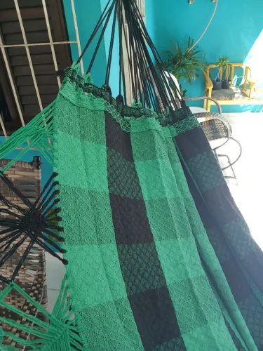 Rede para casal tipo couro de boi cor verde com preto 100% algodao