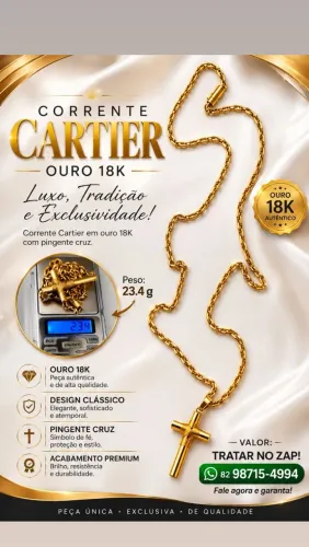 Corrente de Ouro 18k Cartier Oferecendo Luxo, Empoderamento e Masculinidade.