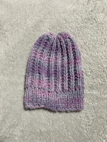 Touca Infantil Feminina Tricô Multicor Lilás Inverno Quentinha