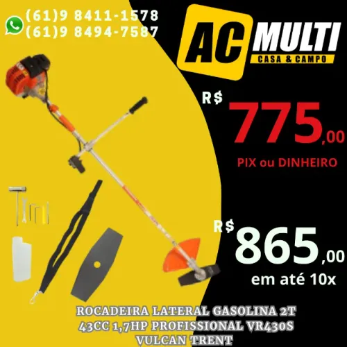ROCADEIRA LATERAL GASOLINA 2T 43cc 1,7HP PROFISSIONAL VR430S VULCAN TRENT 