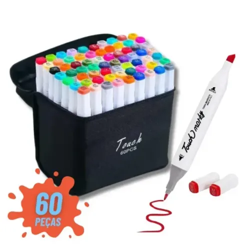 Kit de Canetas Marcador Permanente Ponta Dupla 60 Cores