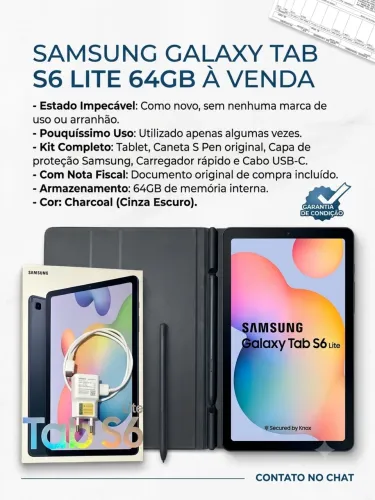 Samsung Galaxy Tab S6 Lite 64GB + Caneta S Pen + Capa + NF (Estado de Novo)