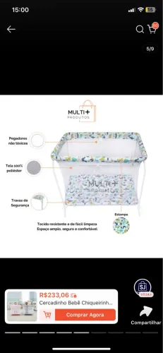 Cercadinho Bebê Chiqueirinho Infantil Dobrável Square até 20kg