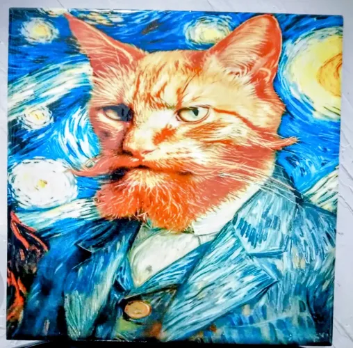 Ladrilho decorativo, Van Gogh, gato. 