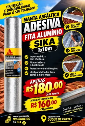 Manta asfáltica aluminizada fria 1 metro de largura