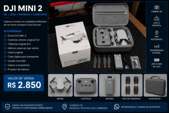 ? DJI Mini 2 4K - Completo, com Case e Acessórios