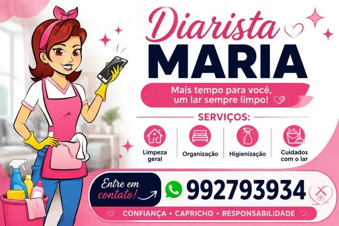 Diarista disponível fim de semana todo