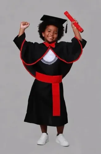 Traje de Formatura Infantil Completo (Beca, Capelo, Faixa e Canudo)