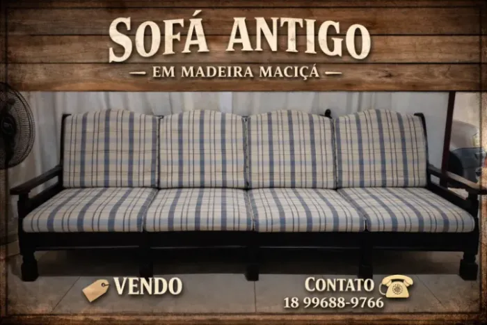 Sofa em madeira e com almofadas removível e 2 poltronas 