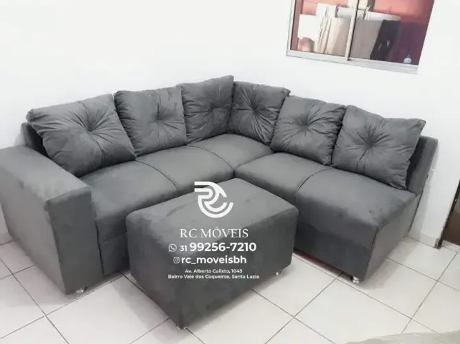 Sofá de Canto com Puff Material suede D33 Confortável Direto da Fábrica