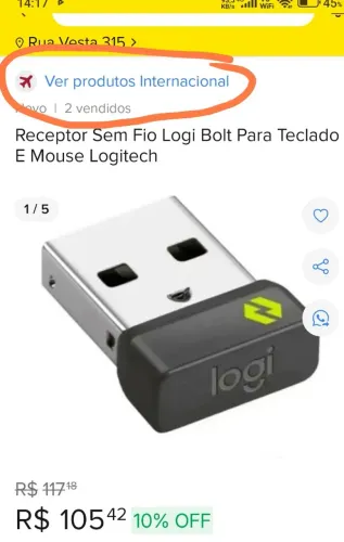 Receptor Bolt Logitech ( teclado e mouse)