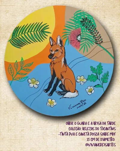 Quadro O Guará e a Brisa da Tarde|Coleção Belezas do Tocantins|35cm de diâmetro