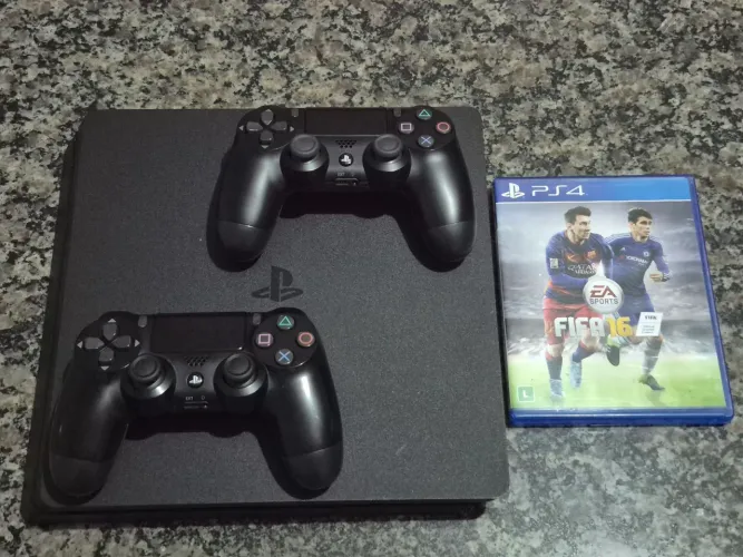 Playstation 4 Slim 1TB Perfeito Estado + 2 Controles + Jogo Fifa 16