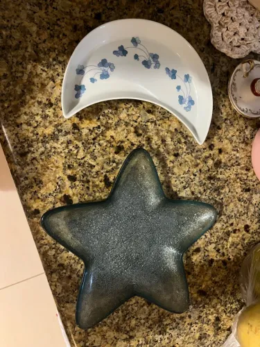 Conjunto petisqueiras lua e estrela (porcenala e vidro)
