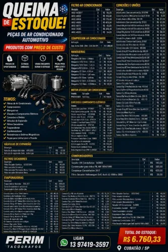 QUEIMA DE ESTOQUE ? PEÇAS DE AR CONDICIONADO AUTOMOTIVO(VALOR NEGOCIAVEL )