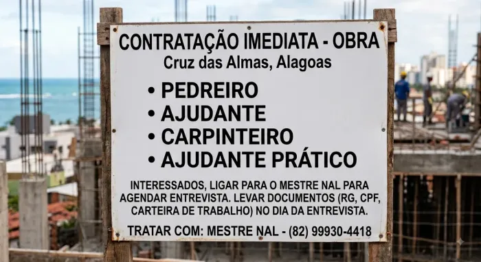 Precisando de mão de obra (pedreiro, ajudante, meia oficial, carpinteiro)