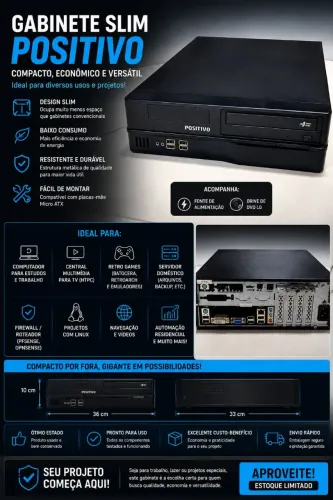 Gabinete Slim Positivo Completo com Fonte e DVD - Compacto e Econômico