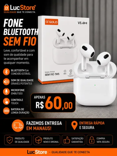 Fone Bluetooth Sem Fio AGold V5.4 | Som de Alta Qualidade | Entrega em Manaus