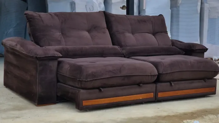 Sofa retratil luxo marrom 2,50m 