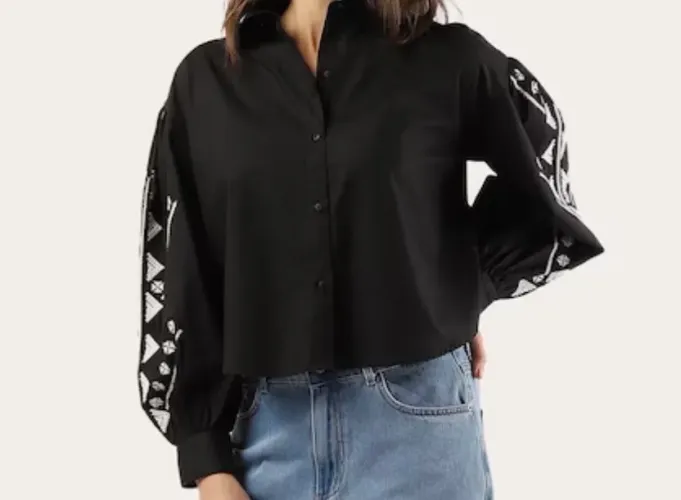 camisa riachuelo feminina preta manga bordada pp