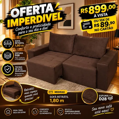 Sofá retrátil 1,80