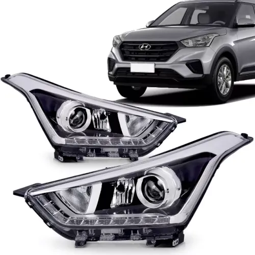 Par Farol Principal Hyundai Creta 2017 à 2021 - C/ Led Projetor Máscara Negra - Depo