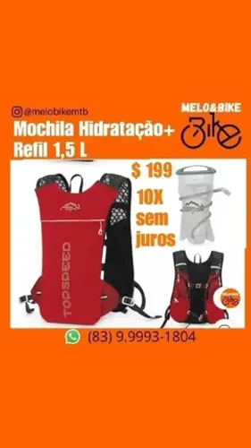 Mochila de hidratação + refil 1,5 litros