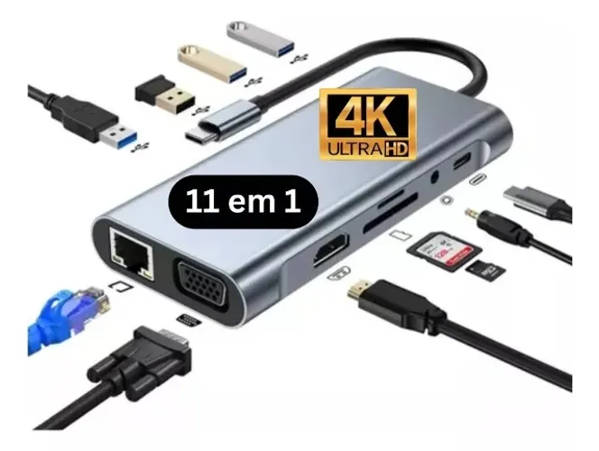 Adaptador Tipo-c 11 Em 1 Hdmi 4k Usb Ethernet Macbook iPad - COD 1177