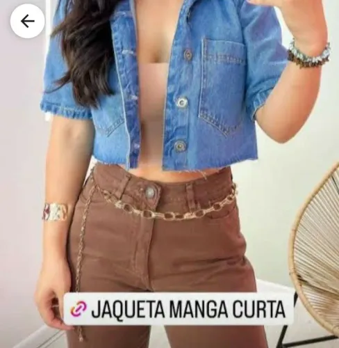 Jaqueta jeans cropped manga curta