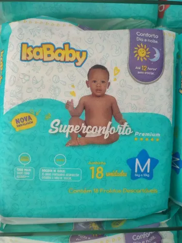 Fraldas IsaBaby Superconforto Premium Tamanho M - Pacote com 18 unidades