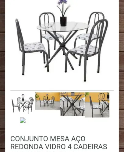 Conjunto Mesa Aço Redonda Vidro 4 Cadeiras com Frete Grátis!!