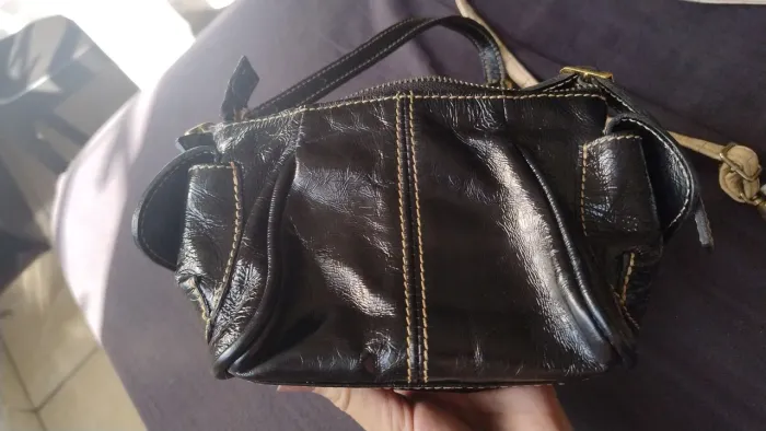 POCHETE ANAHAVANA MINI couro verniz preto vintage 