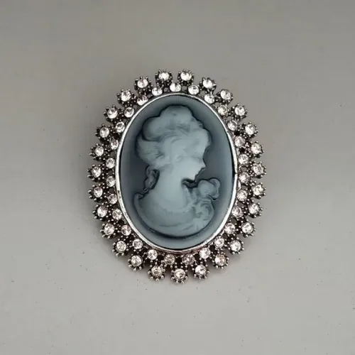 Broche Camafeu de Strass Prateado (novo)