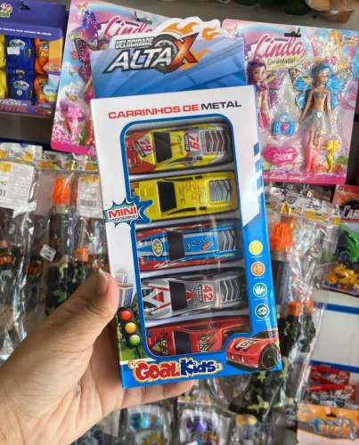 Cartela de carrinhos - metal 5 carrinhos