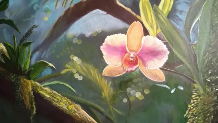 Orquidea-Pintura original acrilico em madeira 80x60