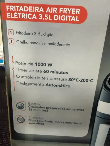 Fritadeira Air Fryer Elétrica 3,5L Digital 
