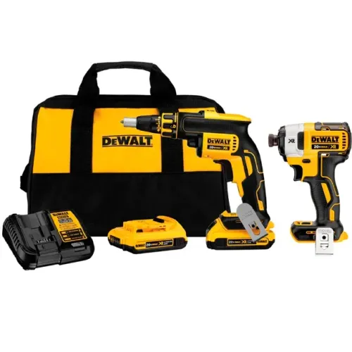 Parafusadeira Drywall 1/4'' Brushless 2 Baterias 20V 2Ah + Parafusadeira de Impacto DeWalt